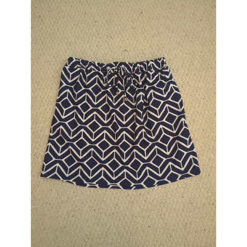 Jude Connally Blue White Geometric Print Mini Skirt Pockets M